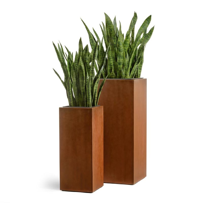 Кашпо TREEZ Effectory Corten Steel - Куб, Бархатистая окись